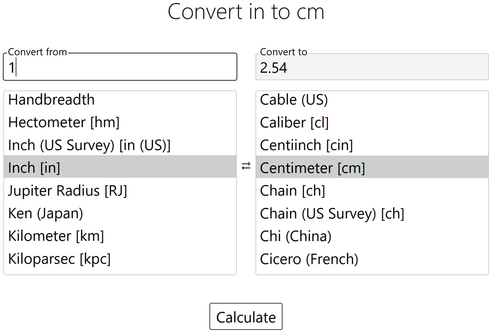 Inch to Centimeter Conversion