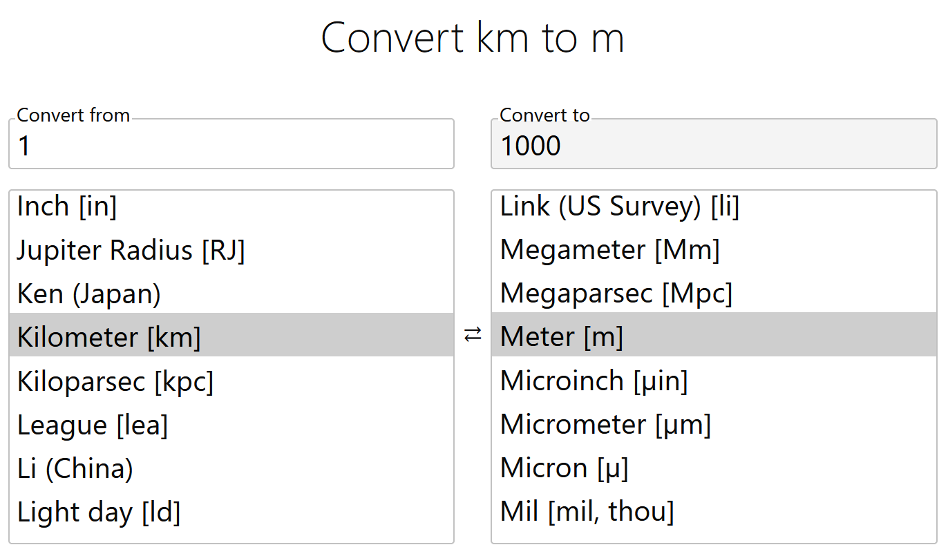 Kilometer to Meter Converter