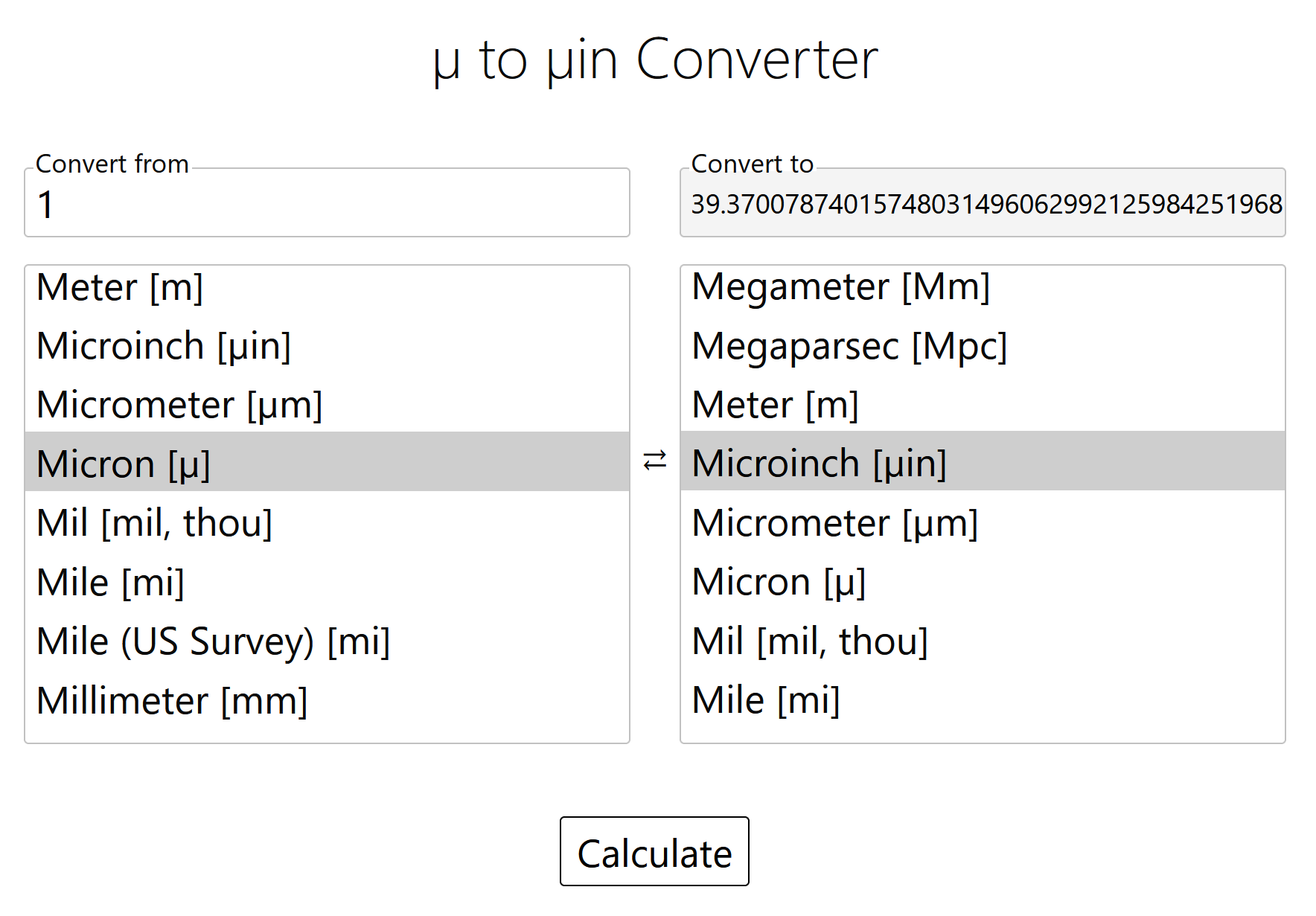 Microns to Microinches Conversion