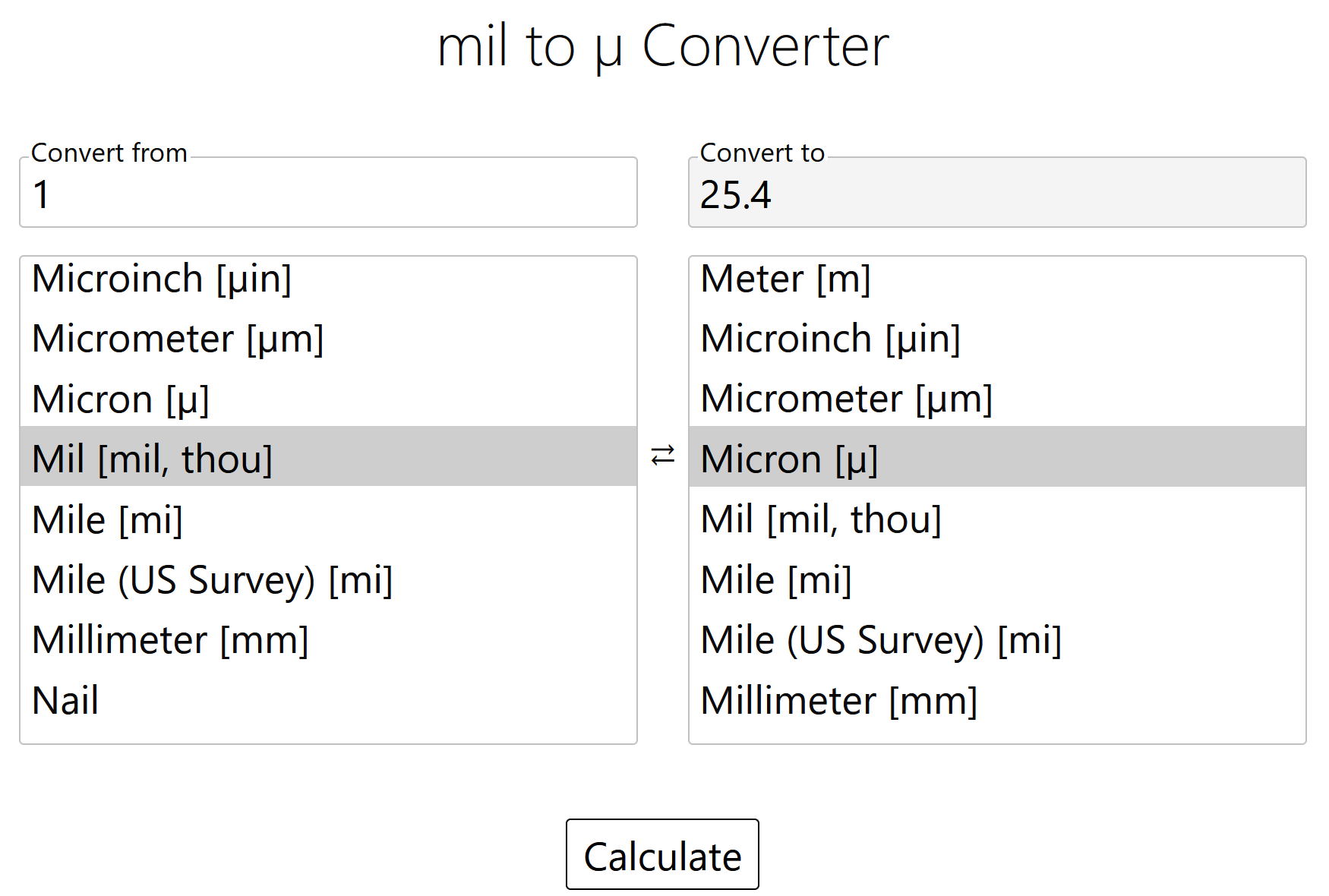 Mils to Microns Conversion