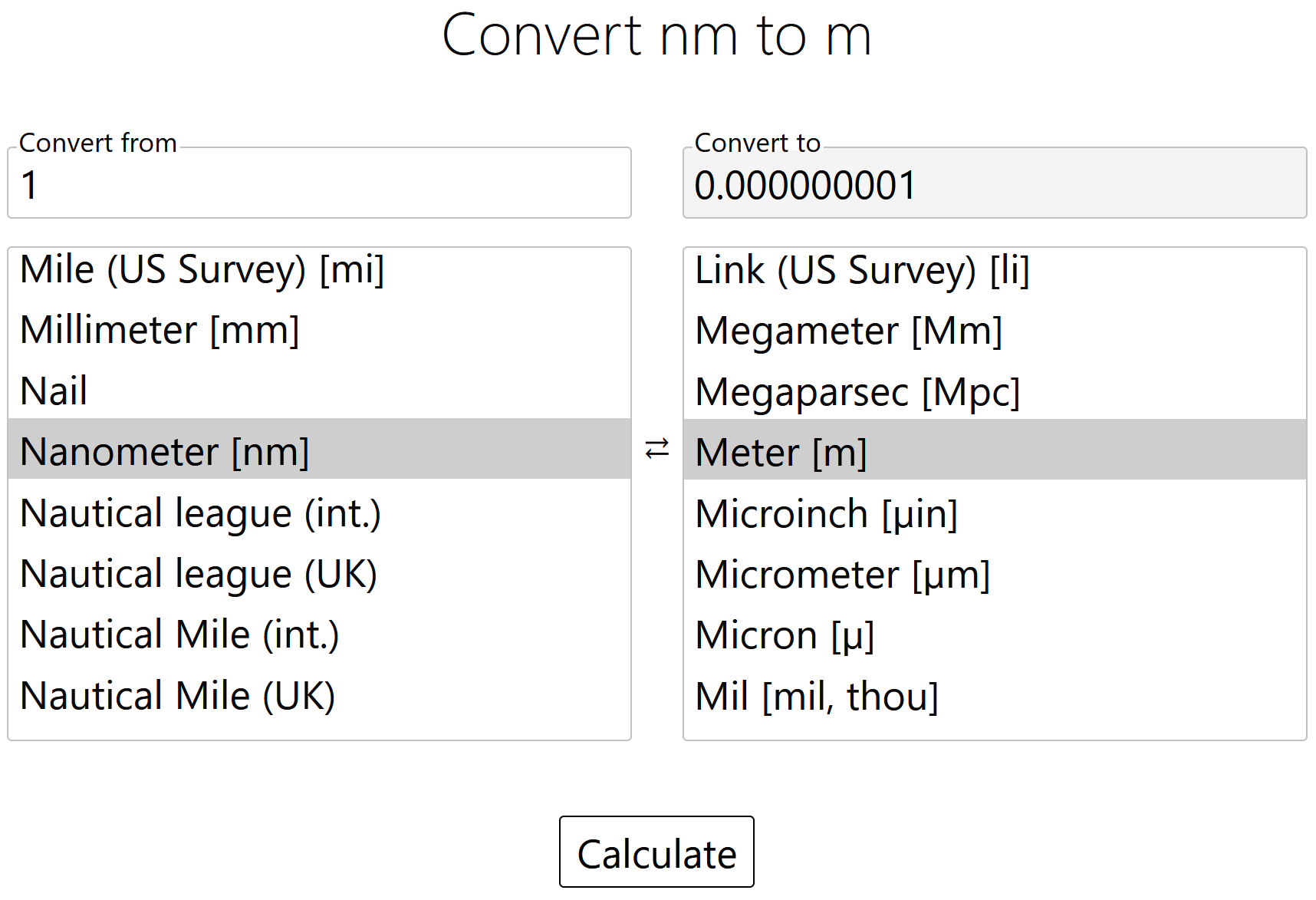 Nanotometer Nanometer to Meter Conversion