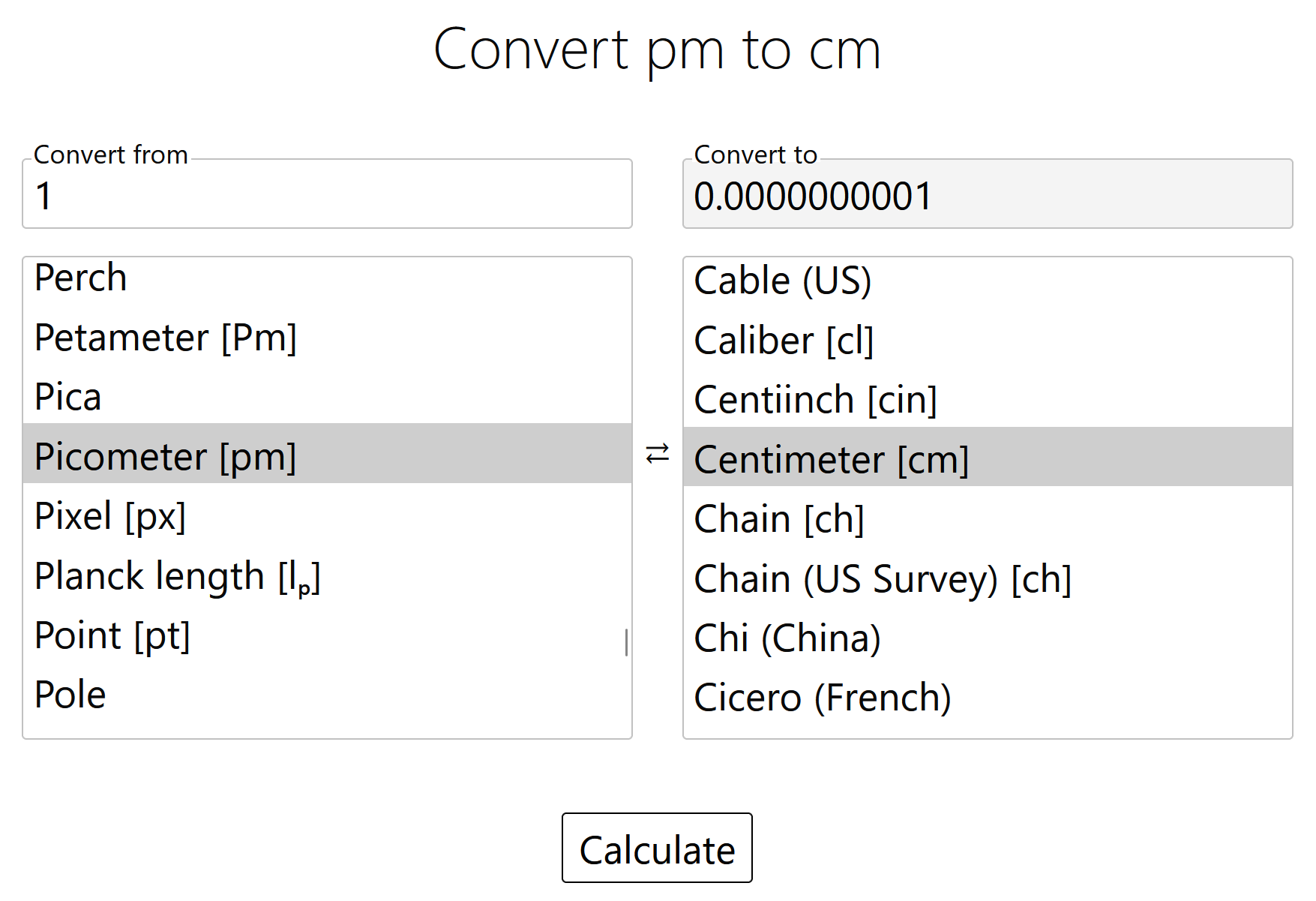 Picometer to Centimeter Conversion